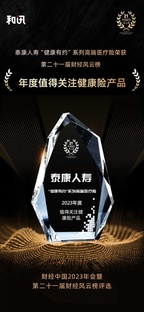 泰康人壽榮獲和訊網第二十一屆財經風云榜 年度值得關注健康險產品 獎項